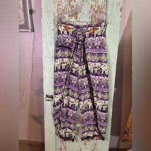 Purple and green Elephant Print hippie Pants